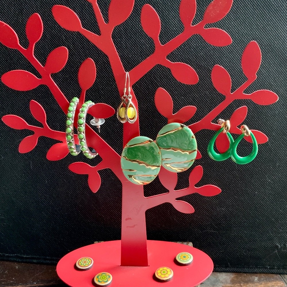 90's Earrings 4 Pairs of Green Earrings - Vintage Green Earrings